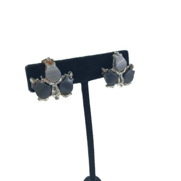 Vintage Blue Thermoset Clip On Earrings - Picture 4 of 6